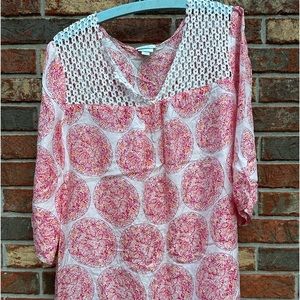 Calypso silky blouse by Target with Lacey collar.